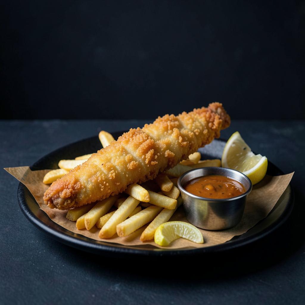 Fish and Chips mit Backfisch, Pommes und Remoulade im Kangaroo Island Bremen