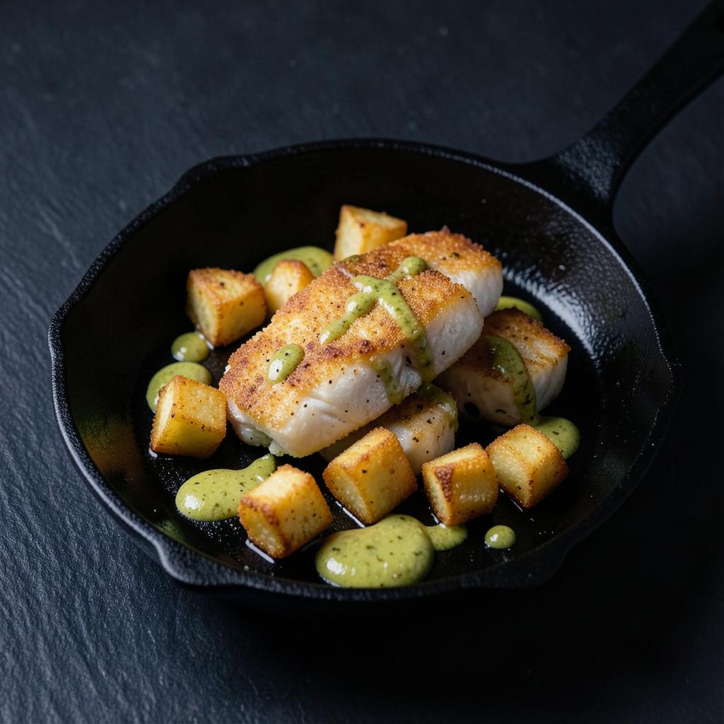 Bremer Pannfisch mit Bratkartoffeln und Senfsauce